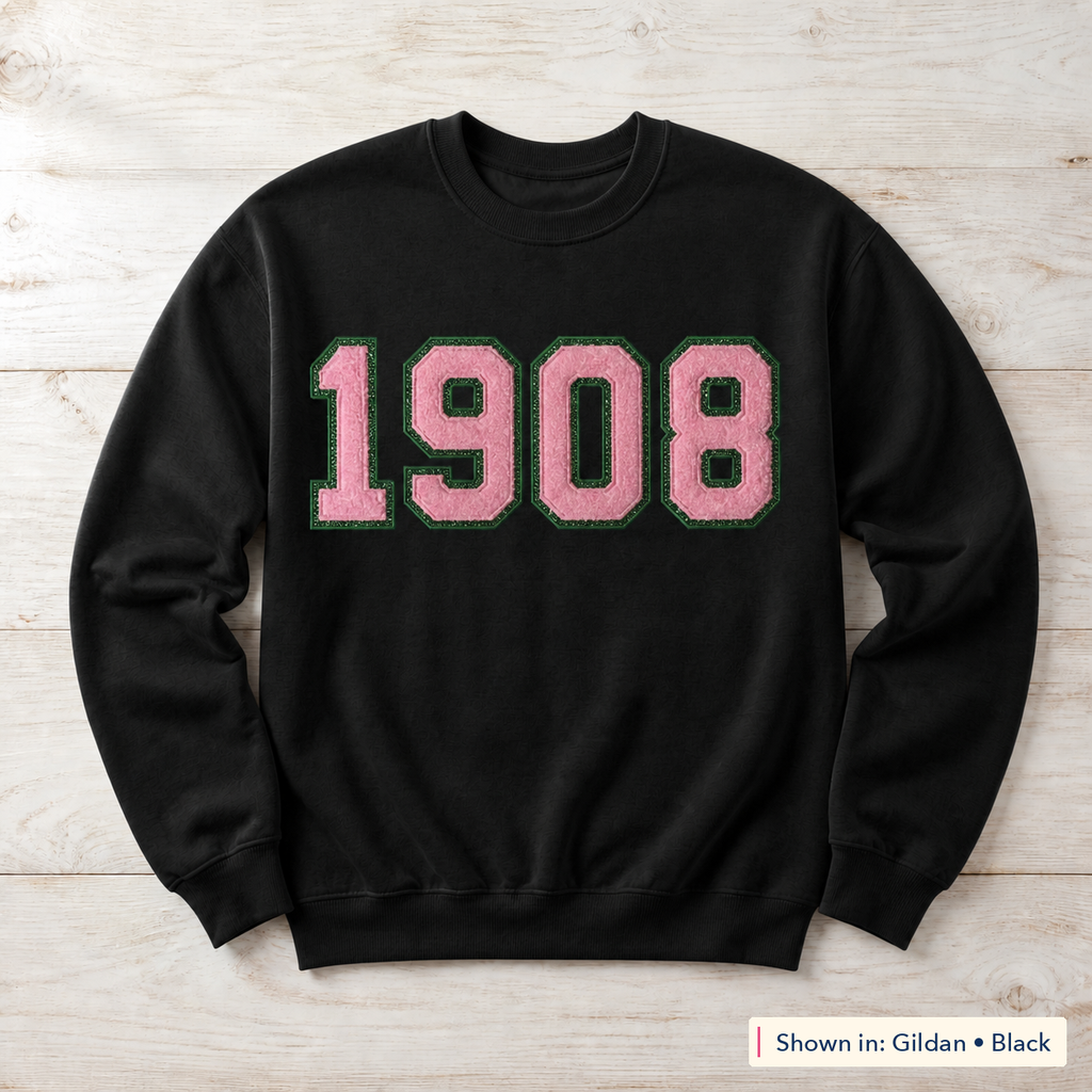 Faux Chenille & Glitter Lettering Sweatshirt. Shown in: Gildan • Black.