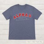 Arched Varsity Lettering Tee. Shown in: Gildan • Heather Navy.