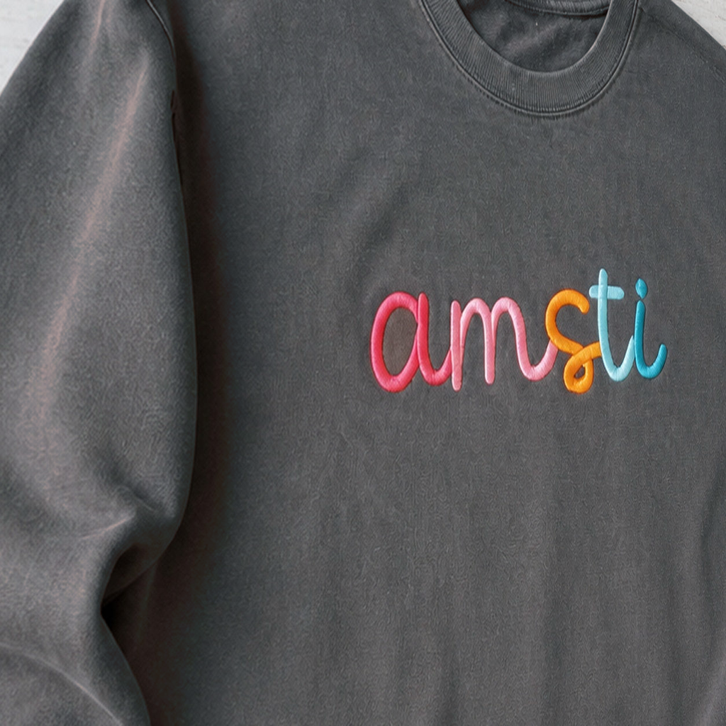 Rainbow 3D Puff Script Embroidery Sweatshirt. Shown in: Comfort Colors • Pepper.