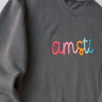 Rainbow 3D Puff Script Embroidery Sweatshirt. Shown in: Comfort Colors • Pepper.