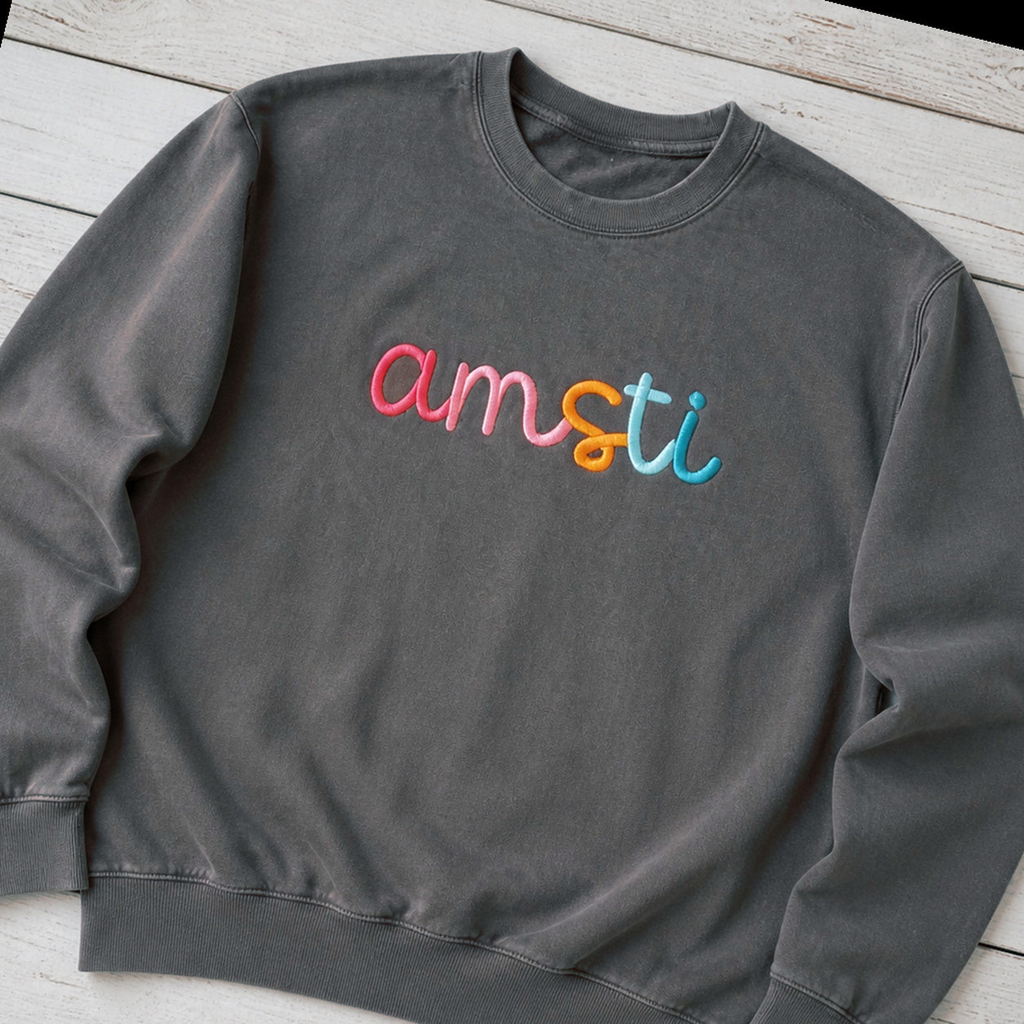 Rainbow 3D Puff Script Embroidery Sweatshirt. Shown in: Comfort Colors • Pepper.