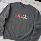 Rainbow 3D Puff Script Embroidery Sweatshirt. Shown in: Comfort Colors • Pepper.