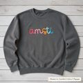 Rainbow 3D Puff Script Embroidery Sweatshirt. Shown in: Comfort Colors • Pepper.