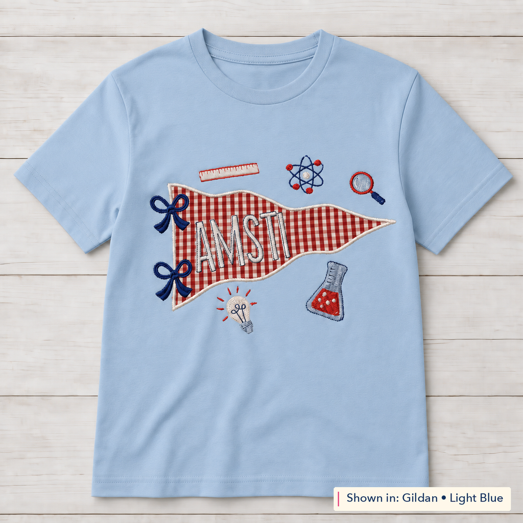 Gingham Science Pennant Tee. Shown in: Gildan • Light Blue.
