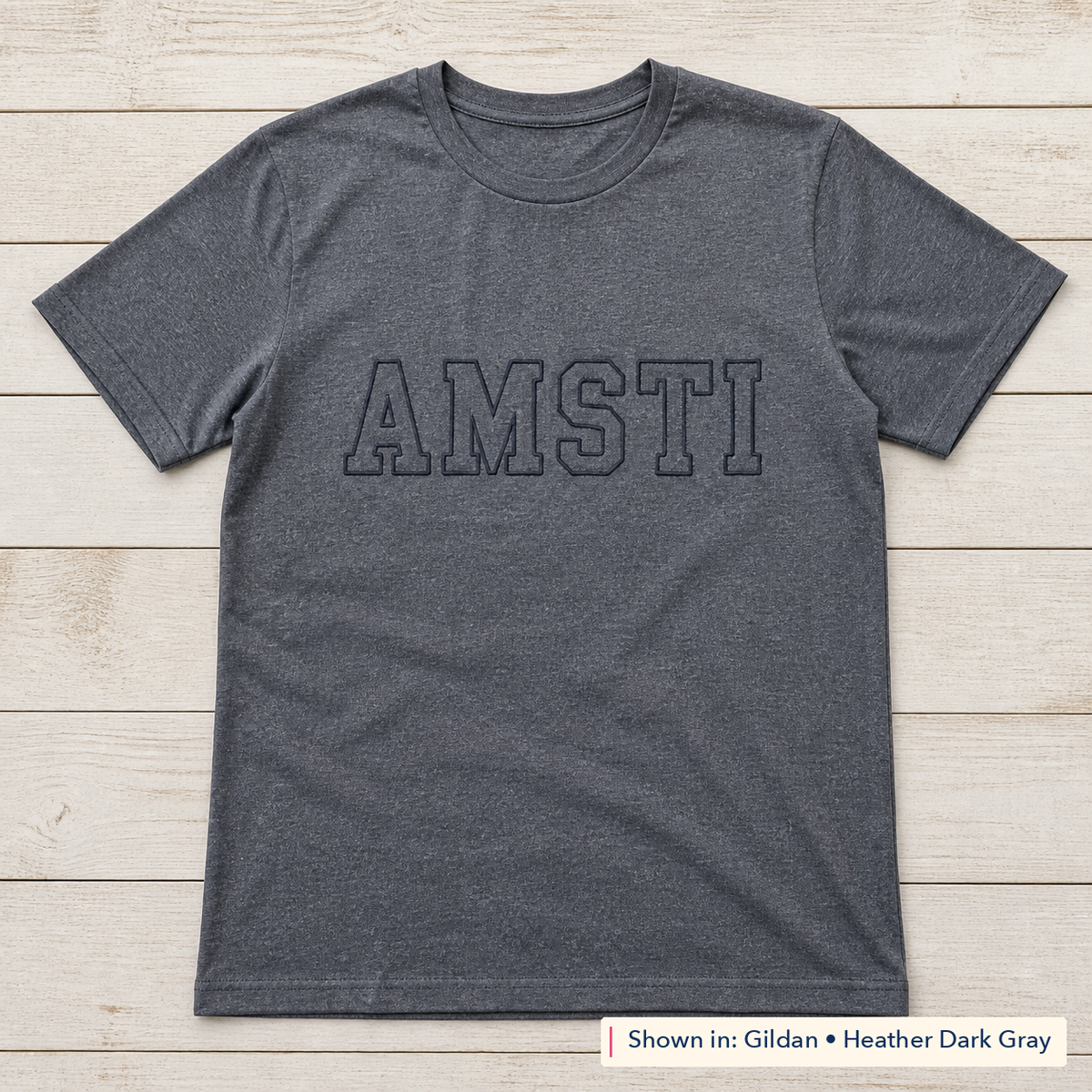 Tonal Outline Lettering Tee. Shown in: Gildan • Heather Dark Gray.