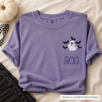 BOO Ghost Embroidered Comfort Colors Pocket Tee. Shown in: Comfort Colors • Grape.
