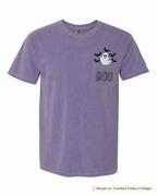 BOO Ghost Embroidered Comfort Colors Pocket Tee. Shown in: Comfort Colors • Grape.