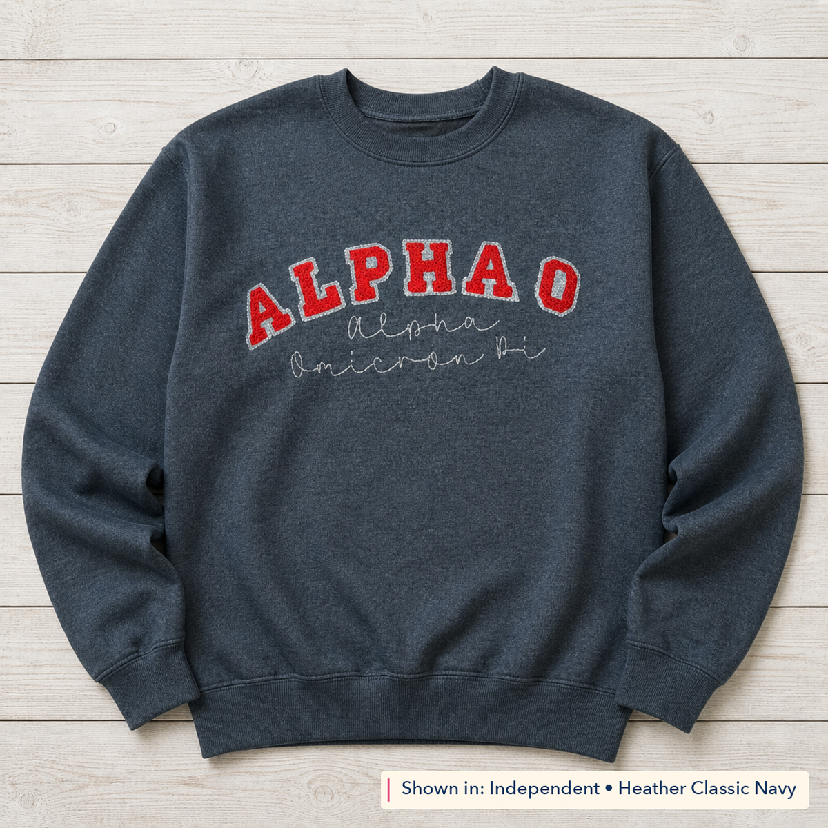 Arched Varsity Lettering Sweatshirt. Shown in: Independent • Heather Classic Navy.