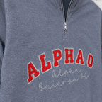 Arched Varsity Lettering Quarter-Zip. Shown in: Gildan • Heather Dark Navy.