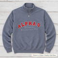 Arched Varsity Lettering Quarter-Zip. Shown in: Gildan • Heather Dark Navy.
