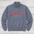Arched Varsity Lettering Quarter-Zip. Shown in: Gildan • Heather Dark Navy.