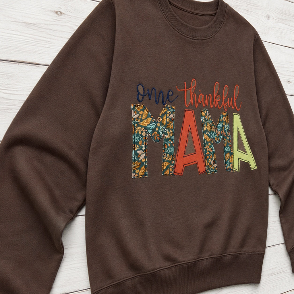 One Thankful Mama Sweatshirt. Shown in: Independent • Brown.