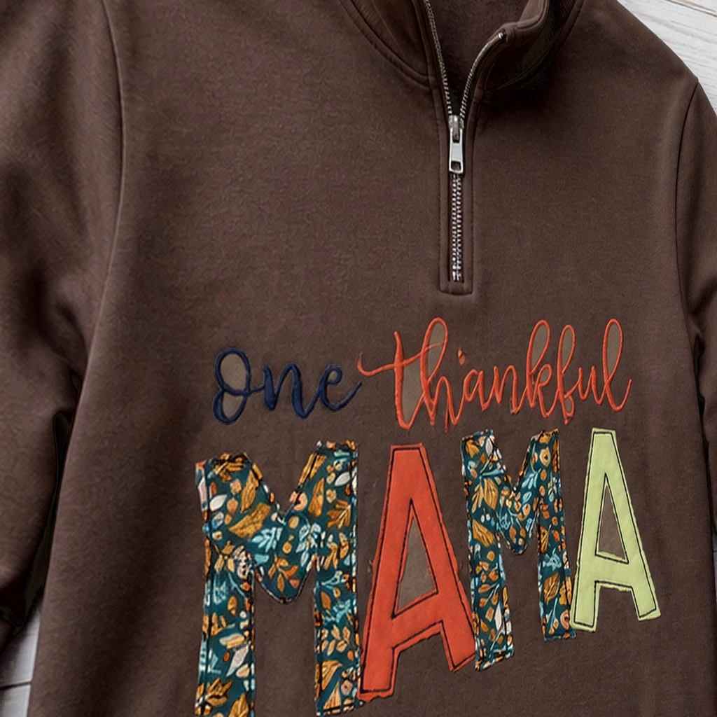 One Thankful Mama Quarter-Zip. Shown in: Independent • Brown.