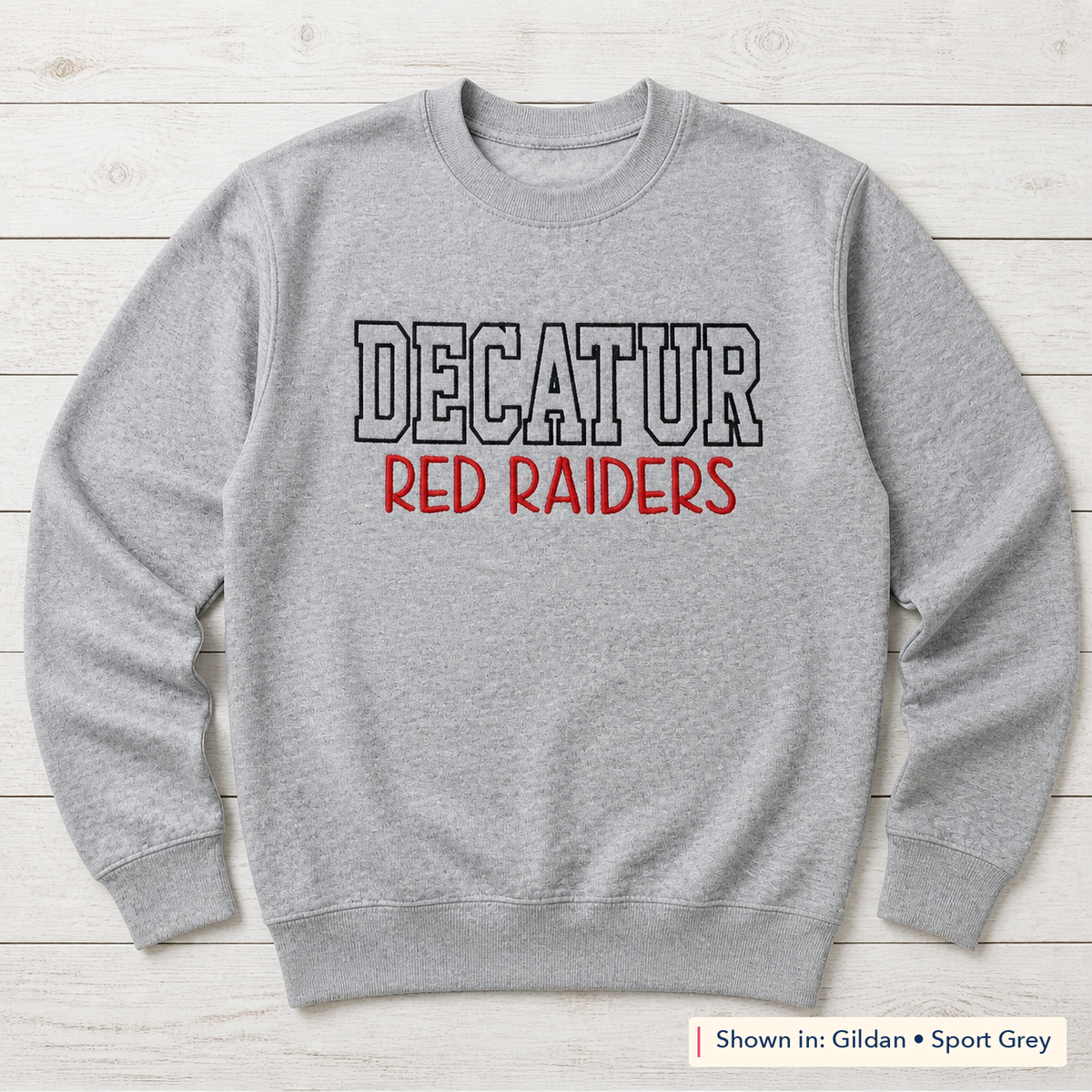 Team Name Outline Sweatshirt. Shown in: Gildan • Sport Grey.