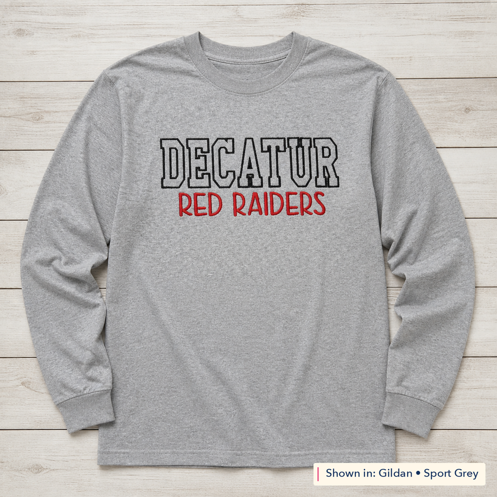 Team Name Outline Long-Sleeve Tee. Shown in: Gildan • Sport Grey.