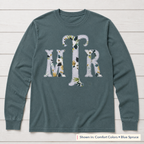 Botanical Floral Serif Monogram Long-Sleeve Tee. Shown in: Comfort Colors • Blue Spruce.