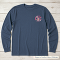 Pink Floral Chest Monogram Long-Sleeve Tee. Shown in: Comfort Colors • Midnight.