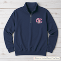 Pink Floral Chest Monogram Quarter-Zip. Shown in: Comfort Colors • True Navy.