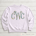 Bright Floral Vine Monogram Sweatshirt. Shown in: Independent • Lavender.