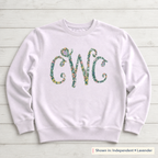Bright Floral Vine Monogram Sweatshirt. Shown in: Independent • Lavender.