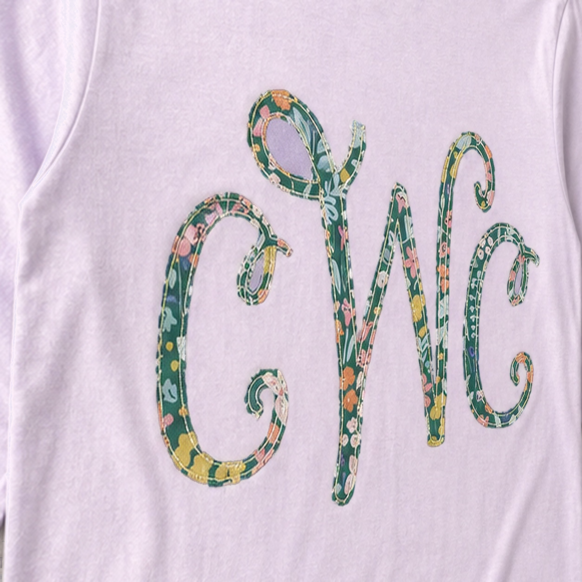 Bright Floral Vine Monogram Long-Sleeve Tee. Shown in: Comfort Colors • Orchid.