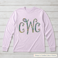 Bright Floral Vine Monogram Long-Sleeve Tee. Shown in: Comfort Colors • Orchid.