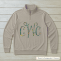 Bright Floral Vine Monogram Quarter-Zip. Shown in: Independent • Cement.