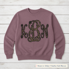 Leopard Vine Monogram Sweatshirt. Shown in: Gildan • Heather Dark Maroon.
