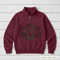 Leopard Vine Monogram Quarter-Zip. Shown in: Gildan • Maroon.