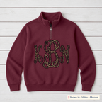 Leopard Vine Monogram Quarter-Zip. Shown in: Gildan • Maroon.