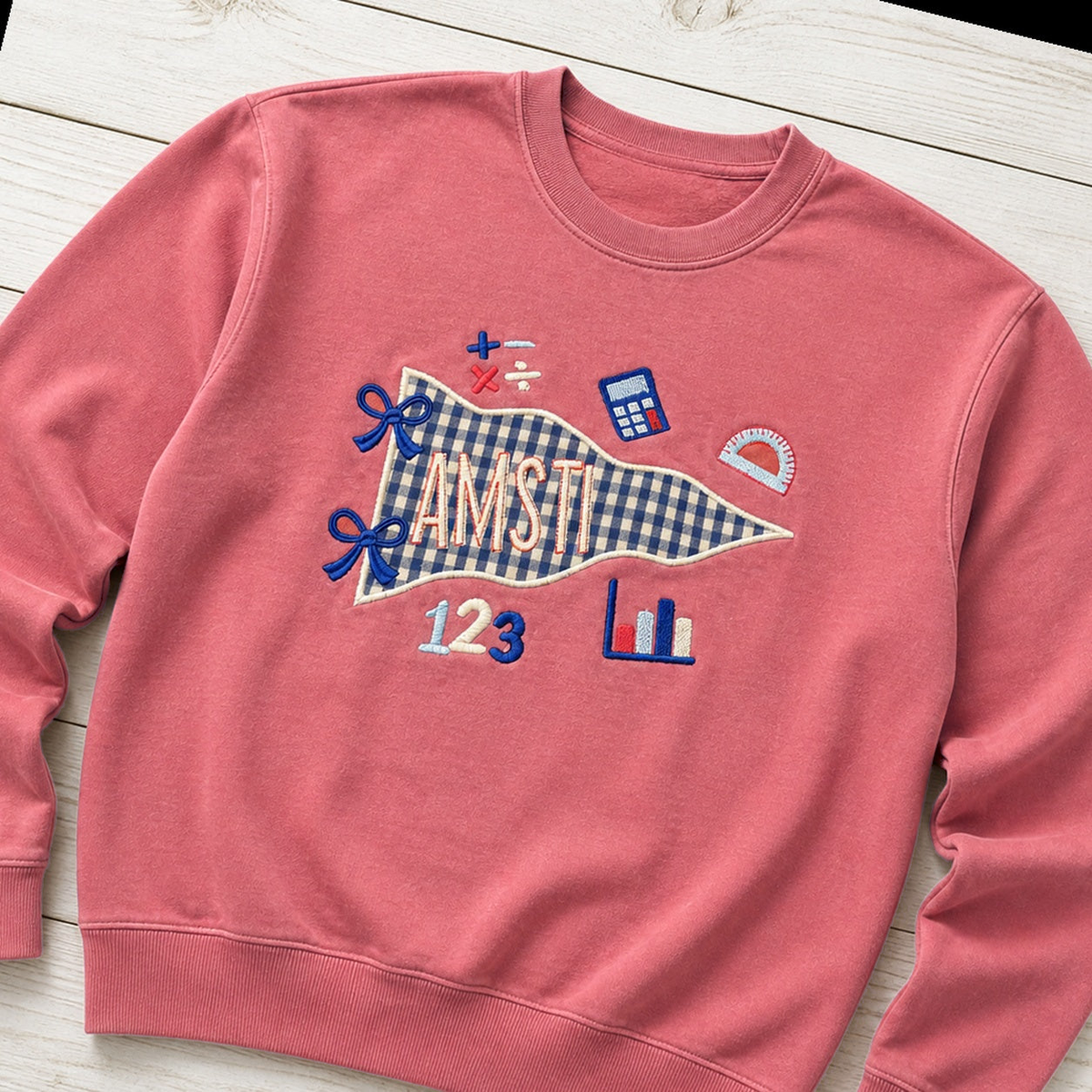 Gingham Math Pennant Sweatshirt. Shown in: Gildan • Heather Scarlet Red.
