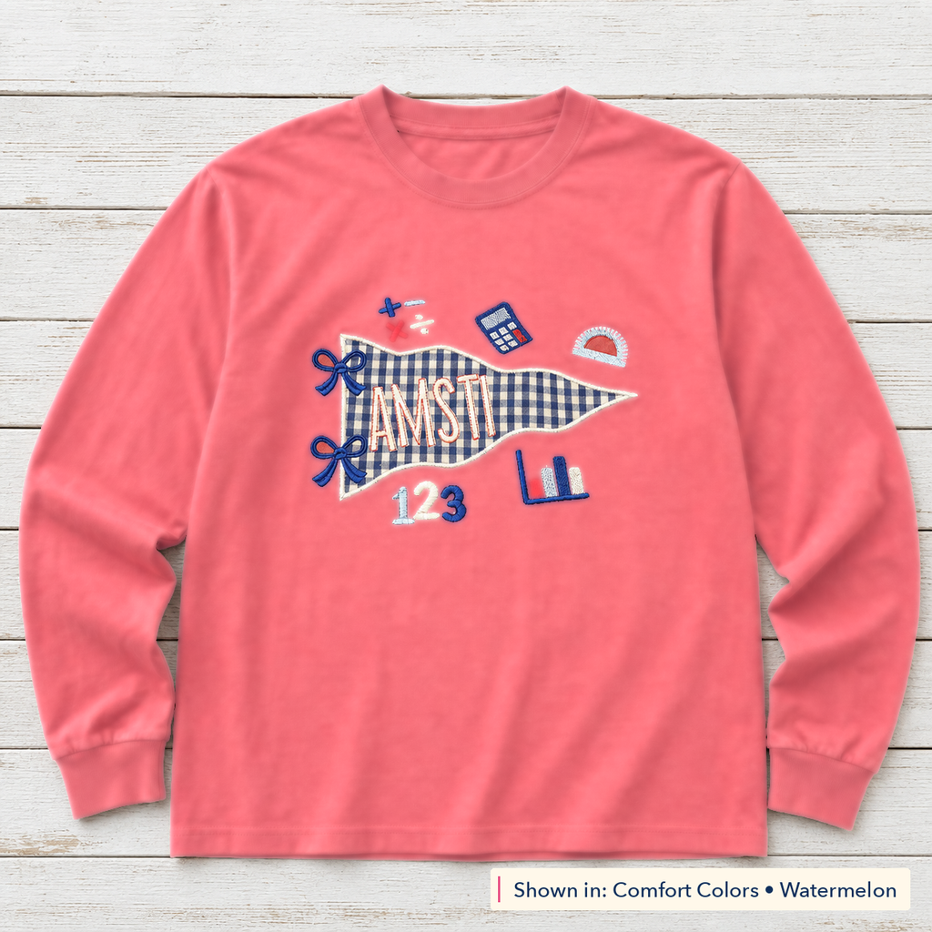 Gingham Math Pennant Long-Sleeve Tee. Shown in: Comfort Colors • Watermelon.