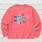 Gingham Math Pennant Long-Sleeve Tee. Shown in: Comfort Colors • Watermelon.