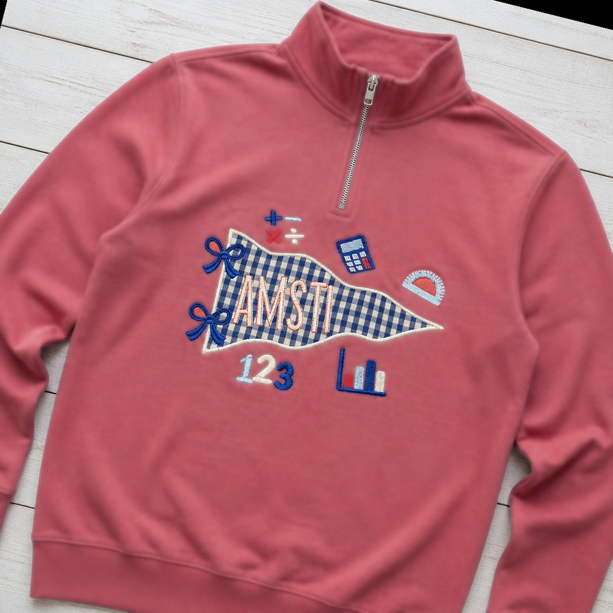Gingham Math Pennant Quarter-Zip. Shown in: Comfort Colors • Crimson.