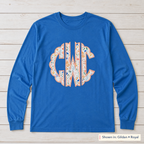Pastel Floral Scalloped Monogram Long-Sleeve Tee. Shown in: Gildan • Royal.