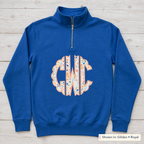 Pastel Floral Scalloped Monogram Quarter-Zip. Shown in: Gildan • Royal.