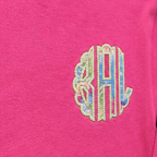 Tie-Dye Chest Monogram Sweatshirt. Shown in: Gildan • Heliconia.