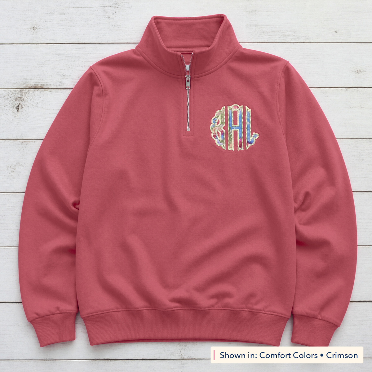 Tie-Dye Chest Monogram Quarter-Zip. Shown in: Comfort Colors • Crimson.
