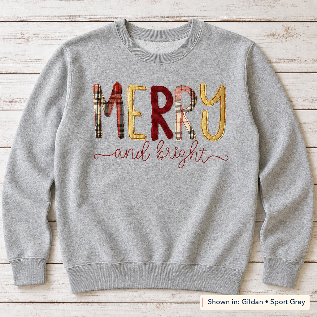 Merry & Bright Plaid Sweatshirt. Shown in: Gildan • Sport Grey.