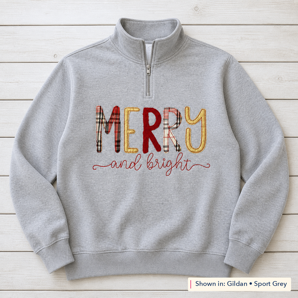 Merry & Bright Plaid Quarter-Zip. Shown in: Gildan • Sport Grey.