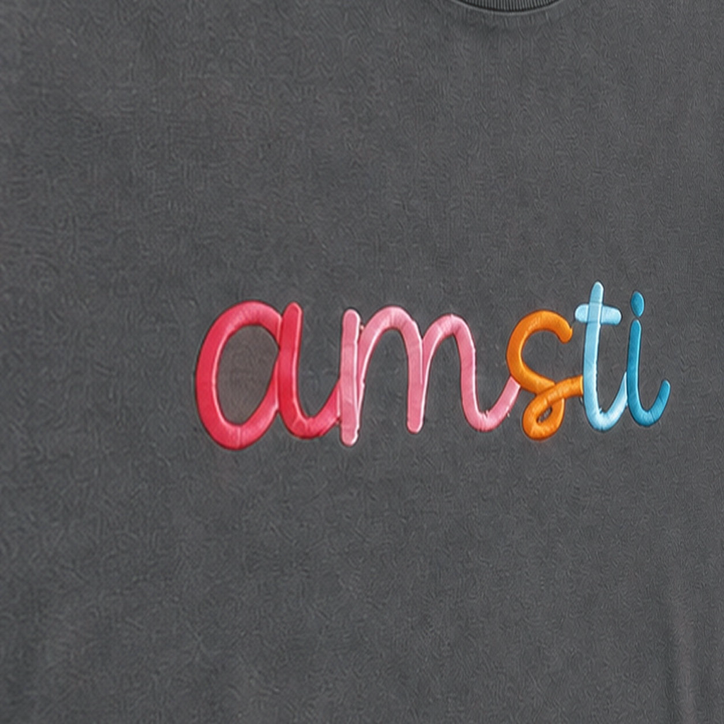 Rainbow 3D Puff Script Embroidery Long-Sleeve Tee. Shown in: Comfort Colors • Pepper.