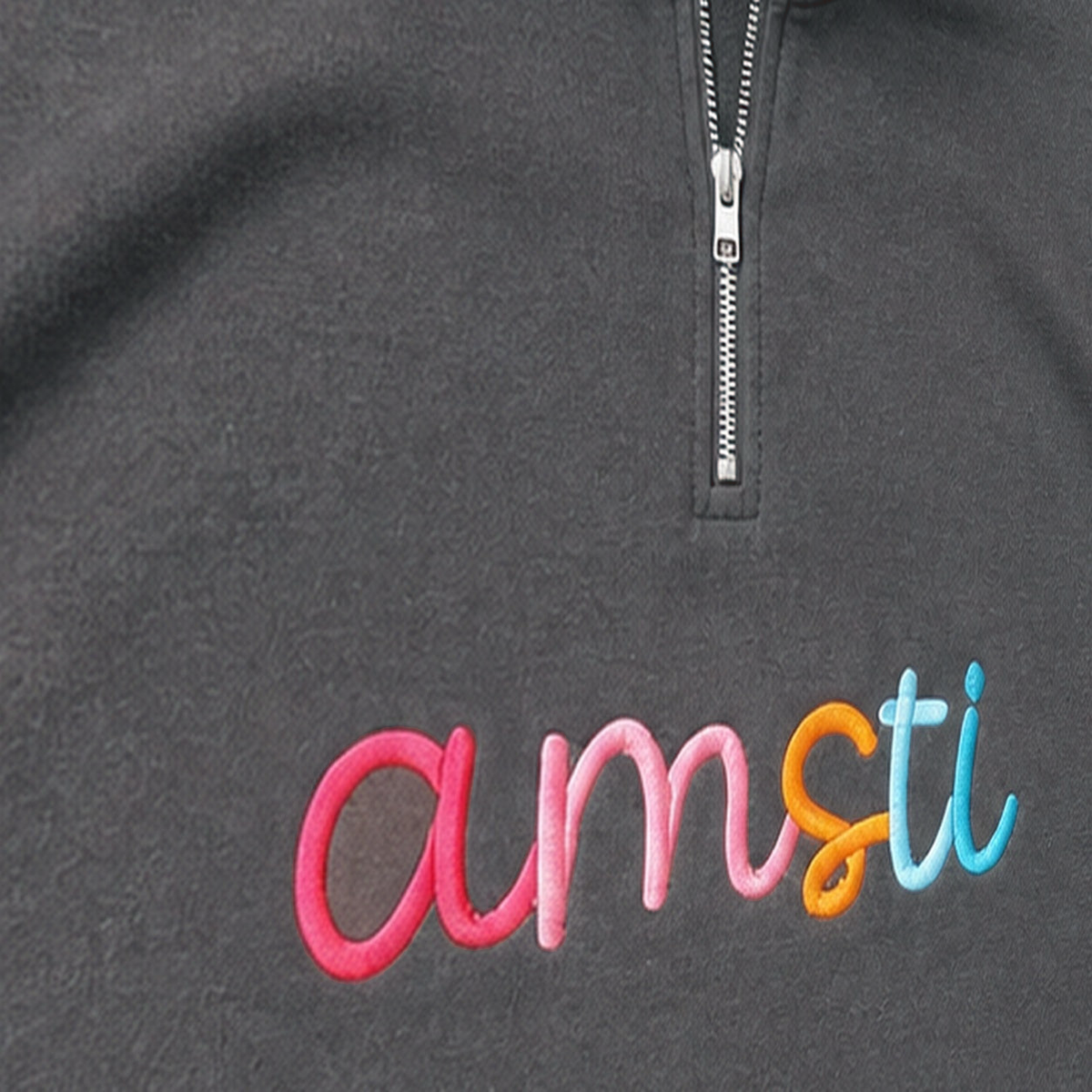Rainbow 3D Puff Script Embroidery Quarter-Zip. Shown in: Comfort Colors • Pepper.