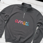 Rainbow 3D Puff Script Embroidery Quarter-Zip. Shown in: Comfort Colors • Pepper.