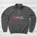Rainbow 3D Puff Script Embroidery Quarter-Zip. Shown in: Comfort Colors • Pepper.