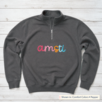Rainbow 3D Puff Script Embroidery Quarter-Zip. Shown in: Comfort Colors • Pepper.