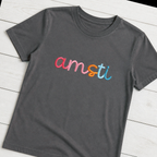 Rainbow 3D Puff Script Embroidery Tee. Shown in: Comfort Colors • Pepper.