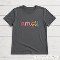 Rainbow 3D Puff Script Embroidery Tee. Shown in: Comfort Colors • Pepper.