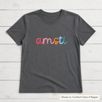 Rainbow 3D Puff Script Embroidery Tee. Shown in: Comfort Colors • Pepper.