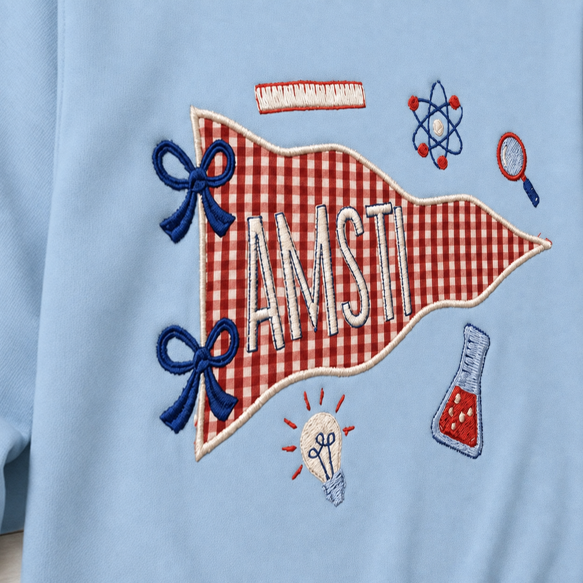 Gingham Science Pennant Sweatshirt. Shown in: Gildan • Light Blue.