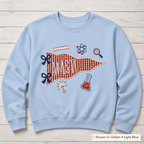 Gingham Science Pennant Sweatshirt. Shown in: Gildan • Light Blue.